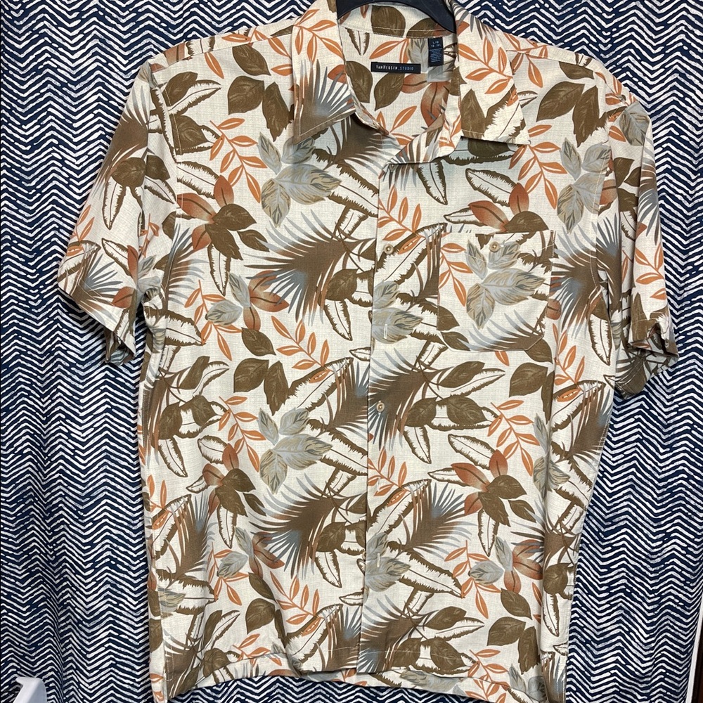 Van Heusen Leaf Print Short Sleeve Shirt - Brown and Orange